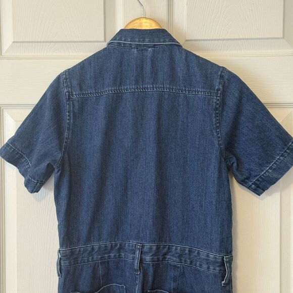 Everlane Super-Soft Coverall Blue Denim Jumpsuit Raw Hem Organic Cotton Size 4 - Picture 5 of 12